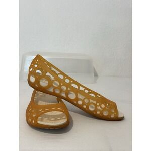 Crocs Adrina Jelly Ballet Flat Sandal  7 Peep Toe Geometric Circles Orange